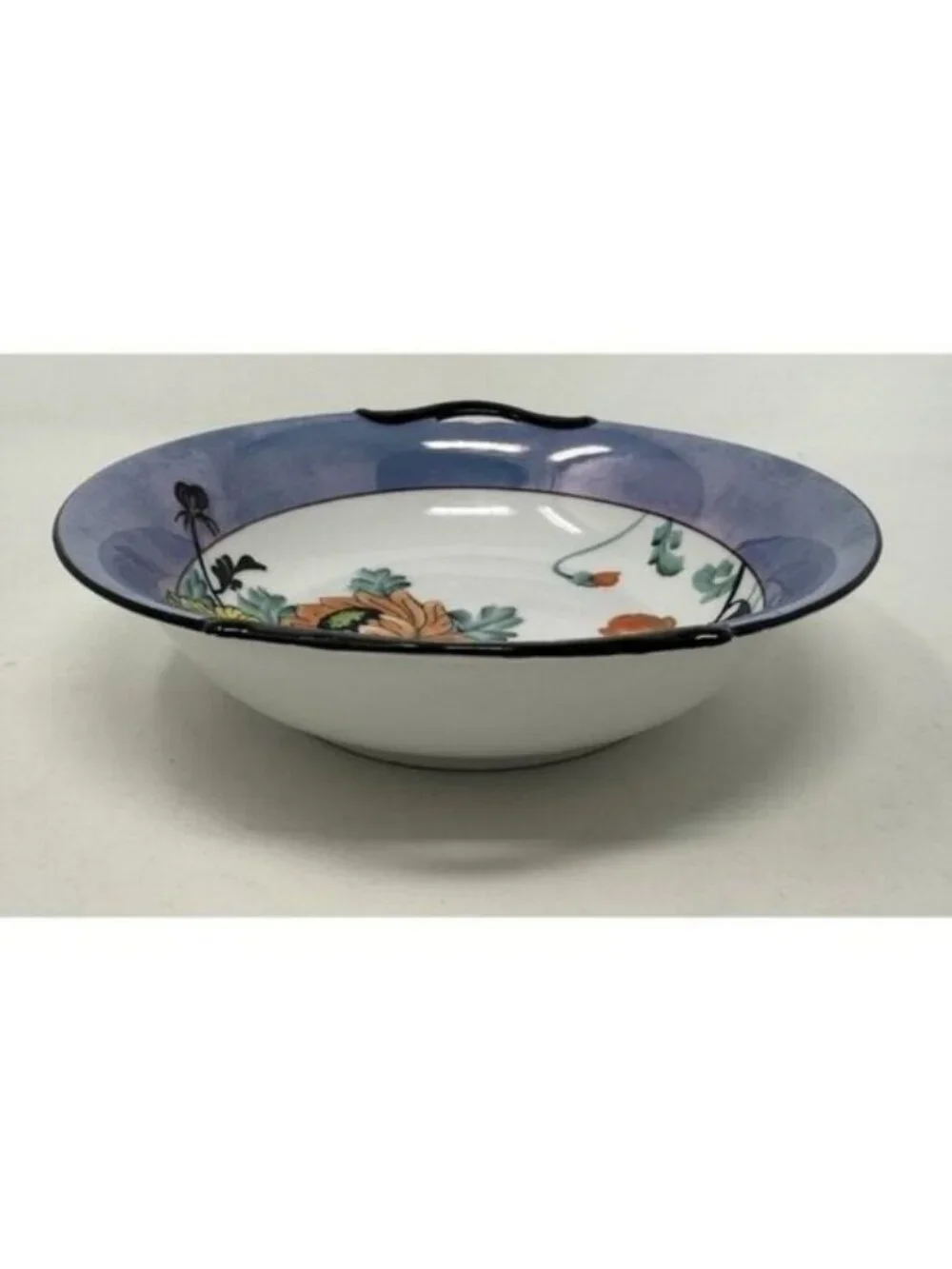NORITAKE MORIMURA TWO HANDLED SERVING BOWL Floral Art Deco Blue Luster Ware